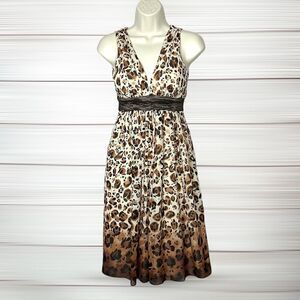 Nicole Miller Collection Silk Dress Empire Style Animal Print Deep V-Neck size 0